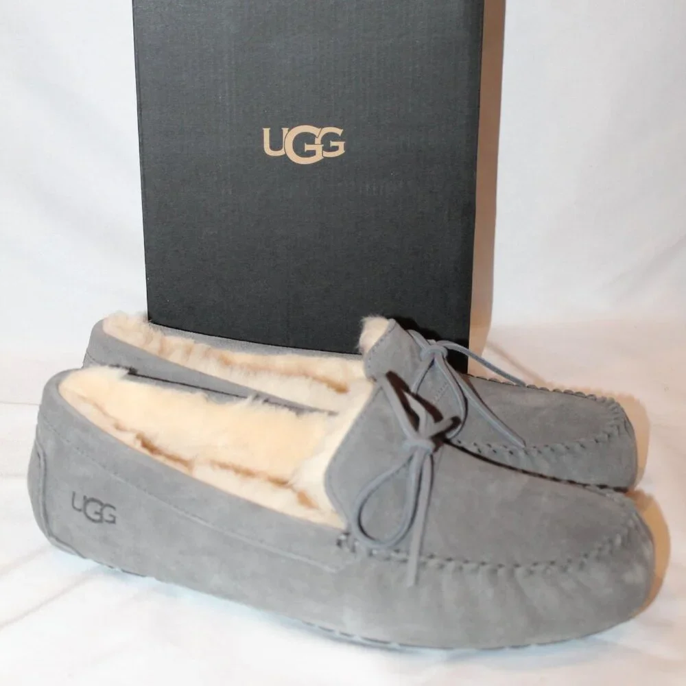 UGG MEN'S OLSEN SUEDE SHEARLING LINED SLIP ON SLIPPERS GRAY‎